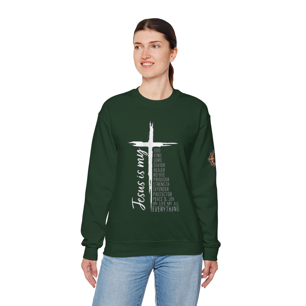 Jesus Is My Everything Sweatshirt – Cross List God King Lord Savior Christian Sweatshirt for Total Surrender Faith Printify