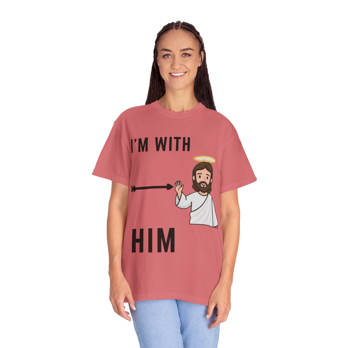 🔥 I’m With Him → Christian T-Shirt | Arrow Pointing to Jesus | Minimalist Faith Tee | Subtle Cross Design | Bible-Inspired Apparel by Uplifted Gear Printify