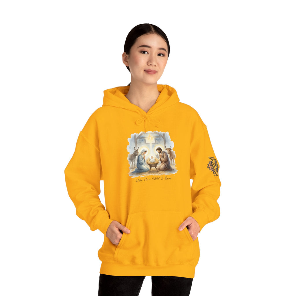 Unto Us a Child is Born Hoodie – Isaiah 9:6 Nativity Manger Scene Christian Christmas Sweatshirt for Holy Night Faith Printify