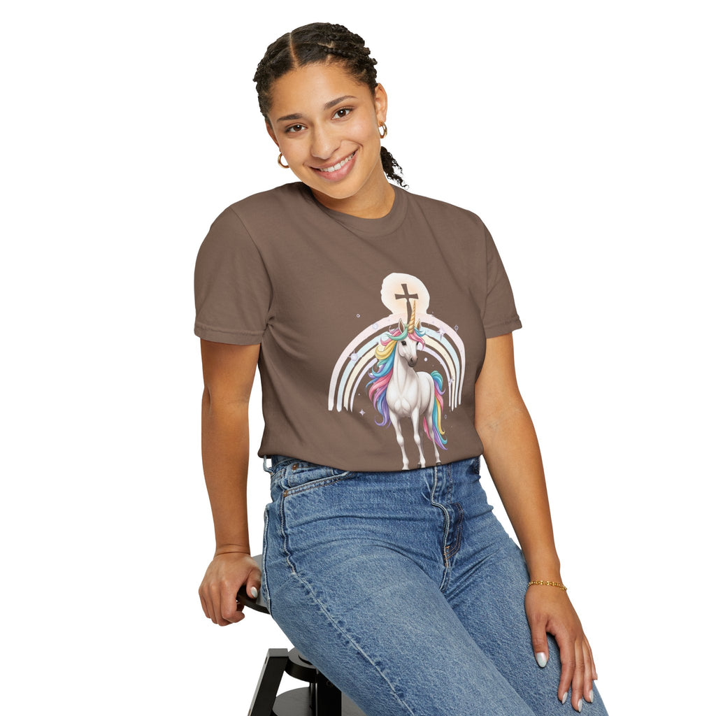 Unique Unicorn Christian T-Shirt – Wonderfully Made with Rainbow Cross & Psalm 139:14 Printify