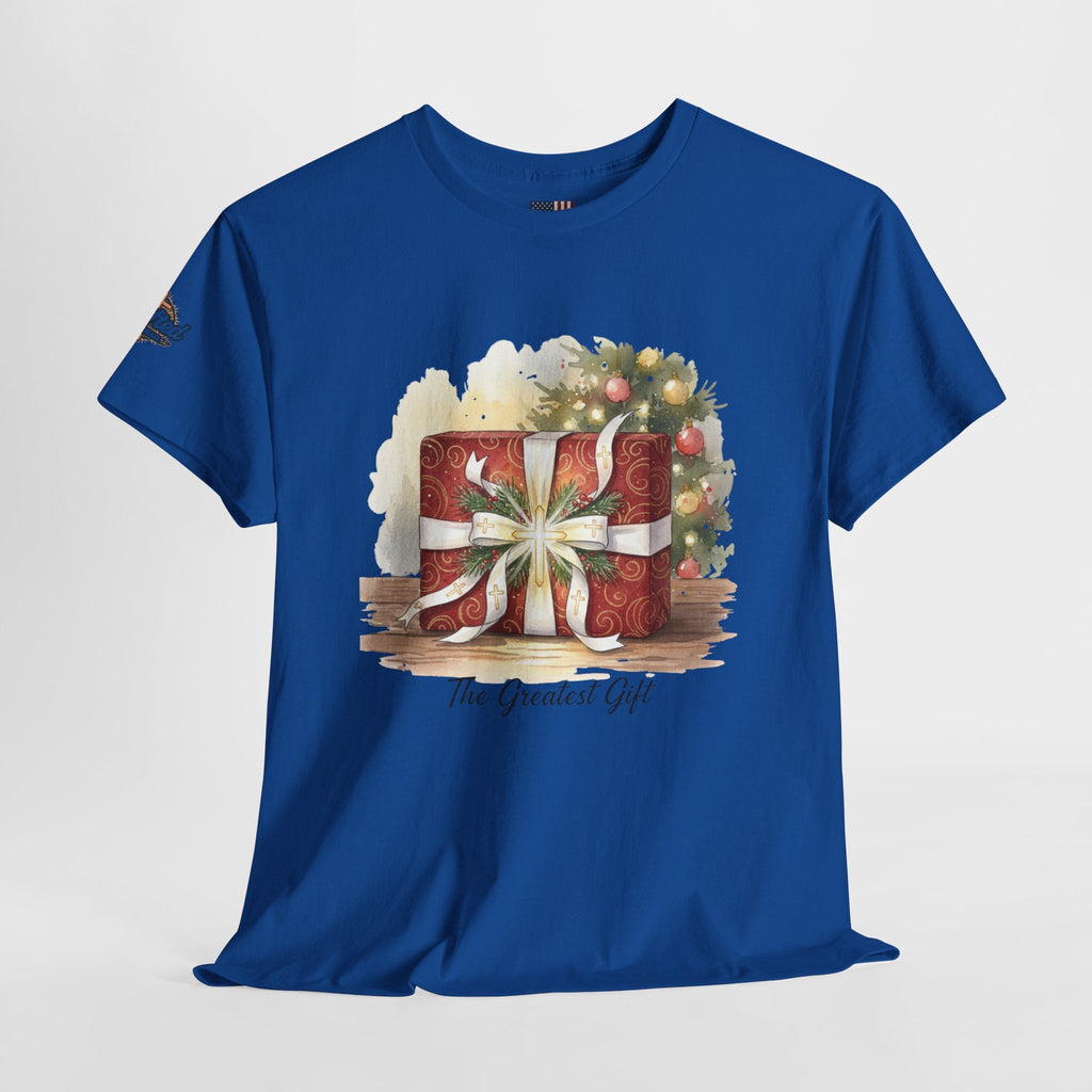 The Greatest Gift T-shirt – Cross Bow Present Christian T-shirt for Christmas Salvation & Eternal Faith Printify