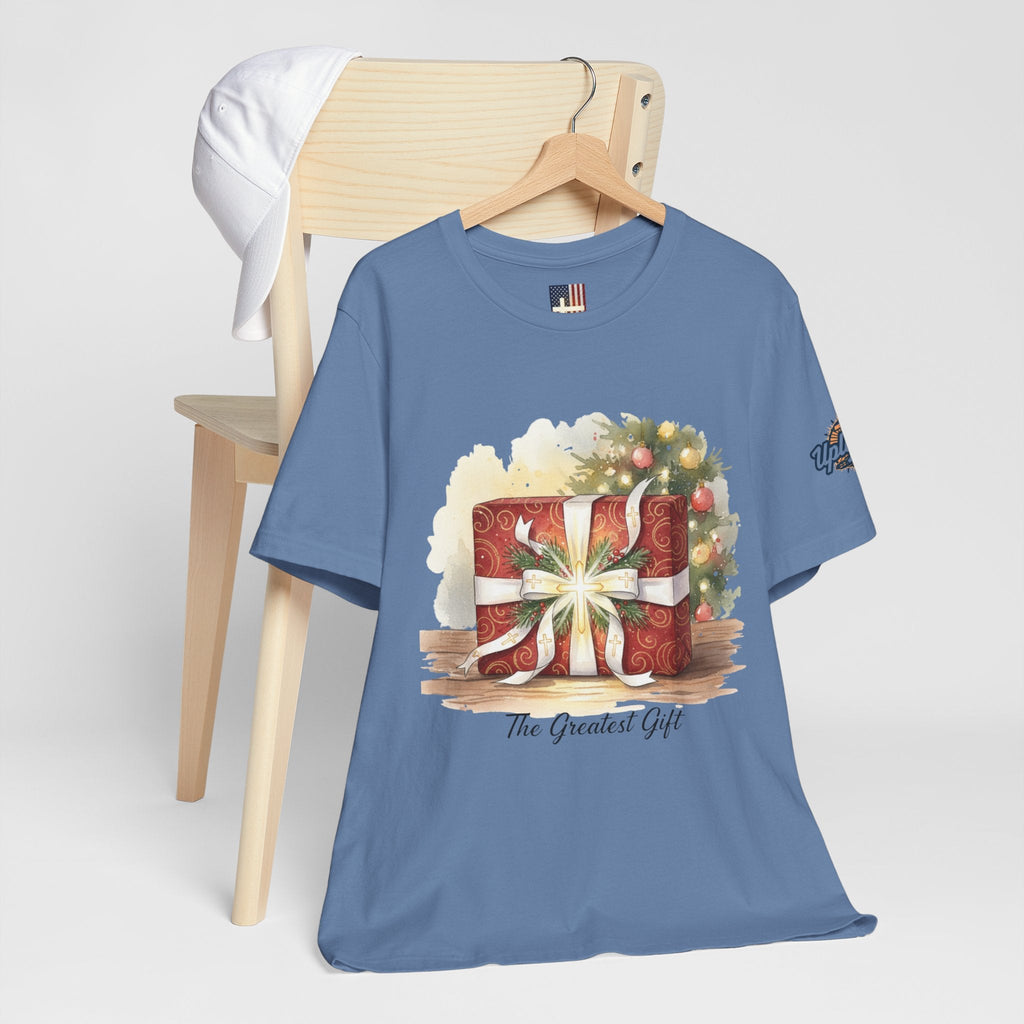 The Greatest Gift T-shirt – Cross Bow Present Christian T-shirt for Christmas Salvation & Eternal Faith Printify