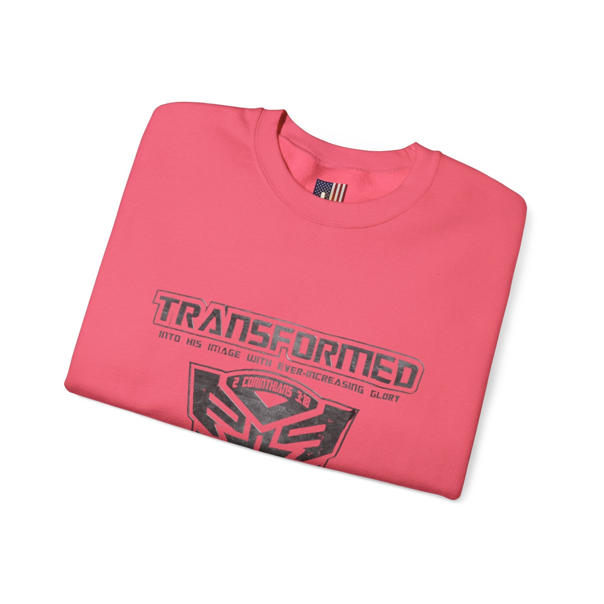 Transformer Logo Christian Sweatshirt | 2 Corinthians 3:18 Bible Verse Sweatshirt Printify