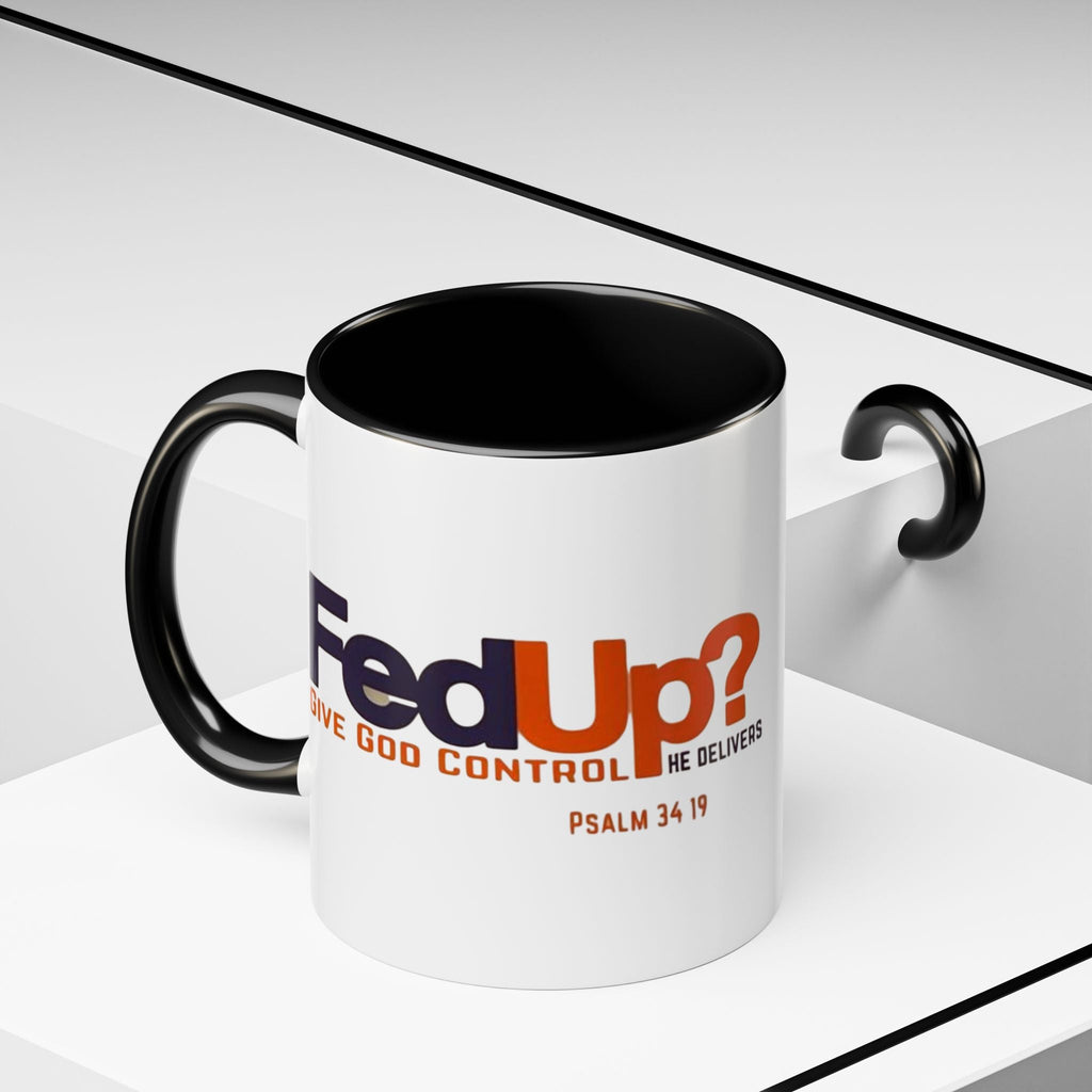 Funny Christian Coffee Mug — “Give God Control, HE Delivers” Accent Mug (11/15oz) Printify