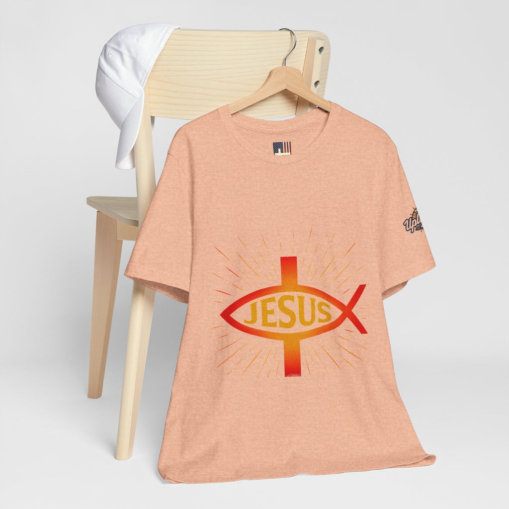 Jesus Ichthys T-shirt – Christian Fish Symbol with Cross & Jesus Inscription T-shirt for Eternal Faith & Streetwear Printify