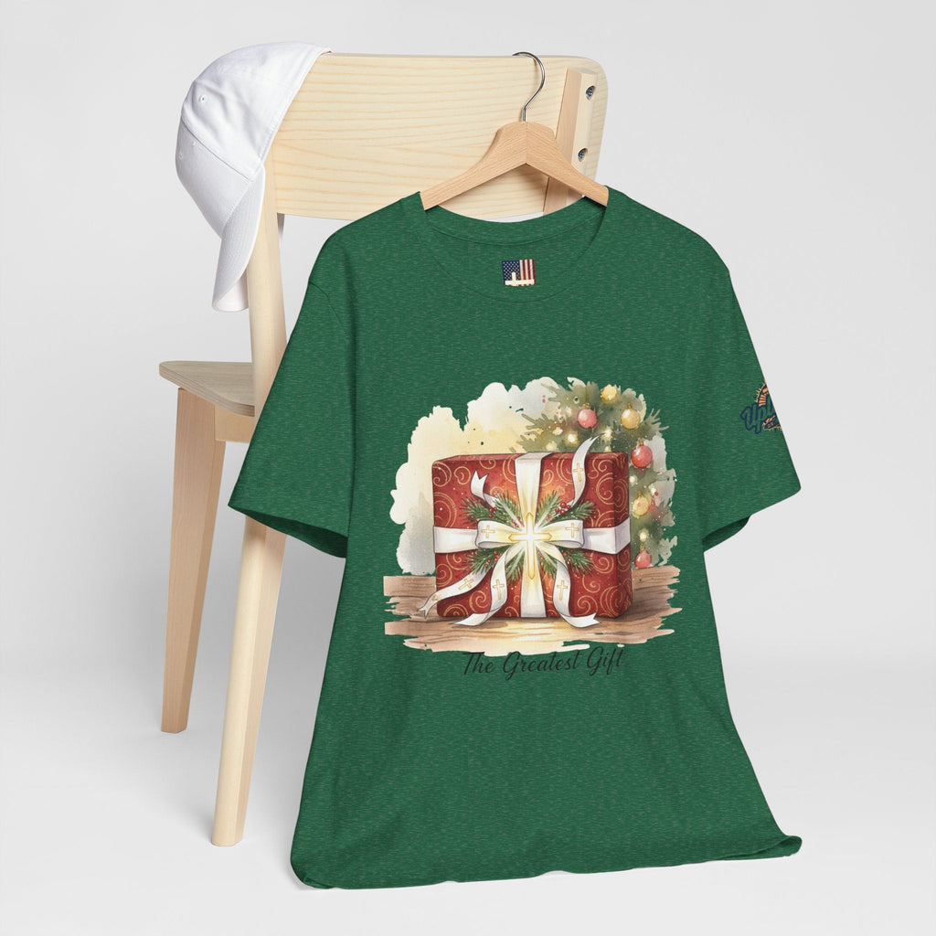 The Greatest Gift T-shirt – Cross Bow Present Christian T-shirt for Christmas Salvation & Eternal Faith Printify
