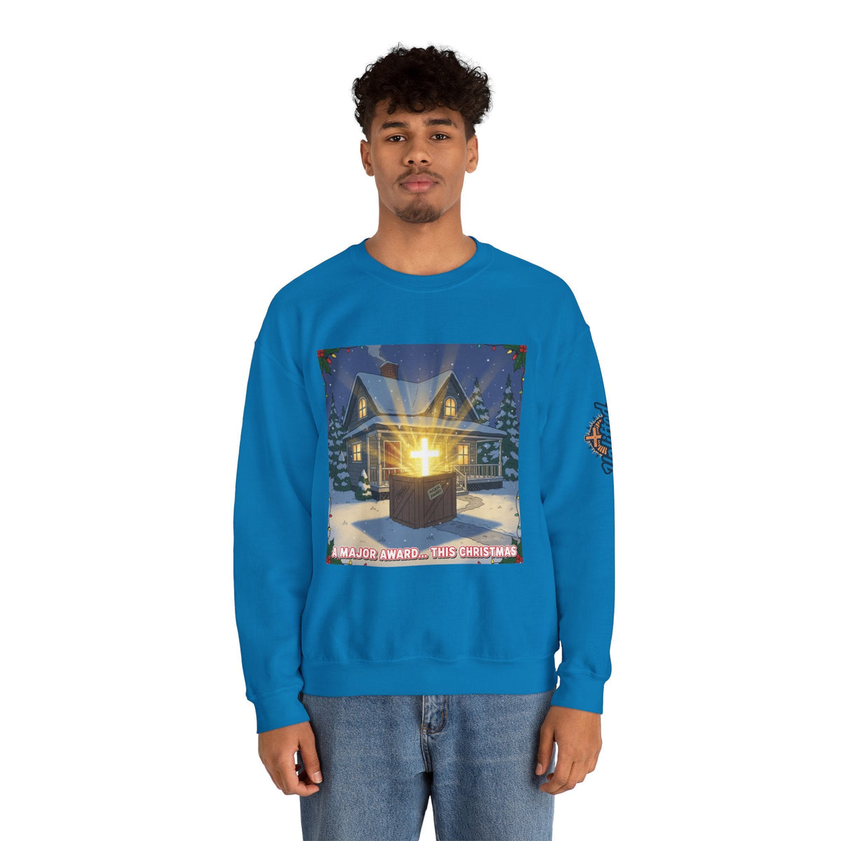 A Major Award This Christmas Sweatshirt – Fragile Leg Lamp Parody Cross Unboxing Christian Sweatshirt for Hilarious Faith & Holiday Glow Printify