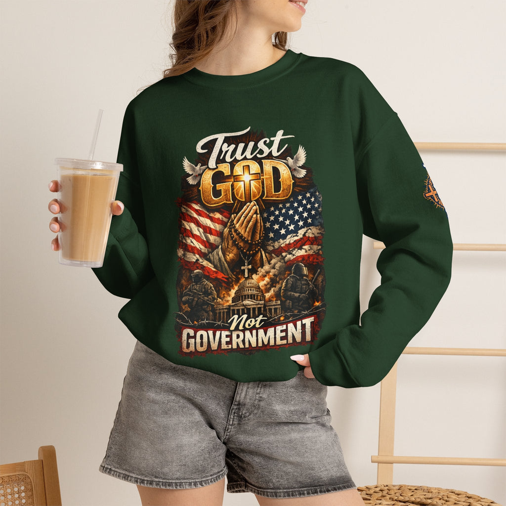 Trust God Not Government Sweatshirt — Vintage Patriotic Christian Sweatshirt Printify