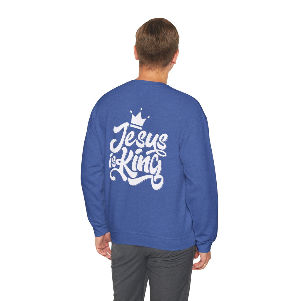 Jesus is King Sweatshirt – Bold Crown & Cross Christian Hoodie for Eternal Faith & Comfort Printify