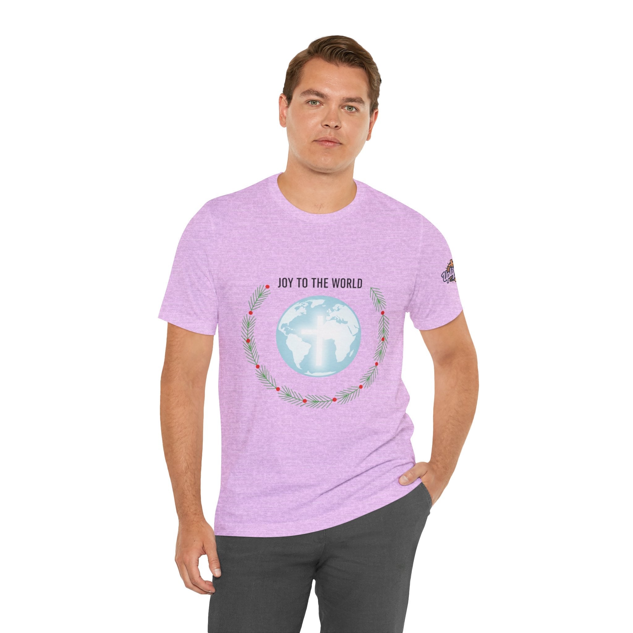 Joy to the World T-shirt – Wreath Earth Nativity Christian Christmas T-shirt for Isaiah 9:6 Holiday Faith & Festive Joy Printify