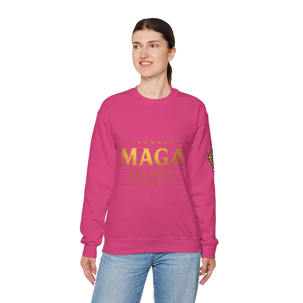 Sweatshirt — "MAGA Make America Godfearing Again" Gold Logo Crewneck Printify