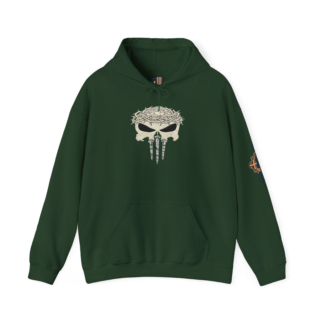 Christian Skull Hoodie - Crown of Thorns & Nails - Warrior Faith Hoodie Printify