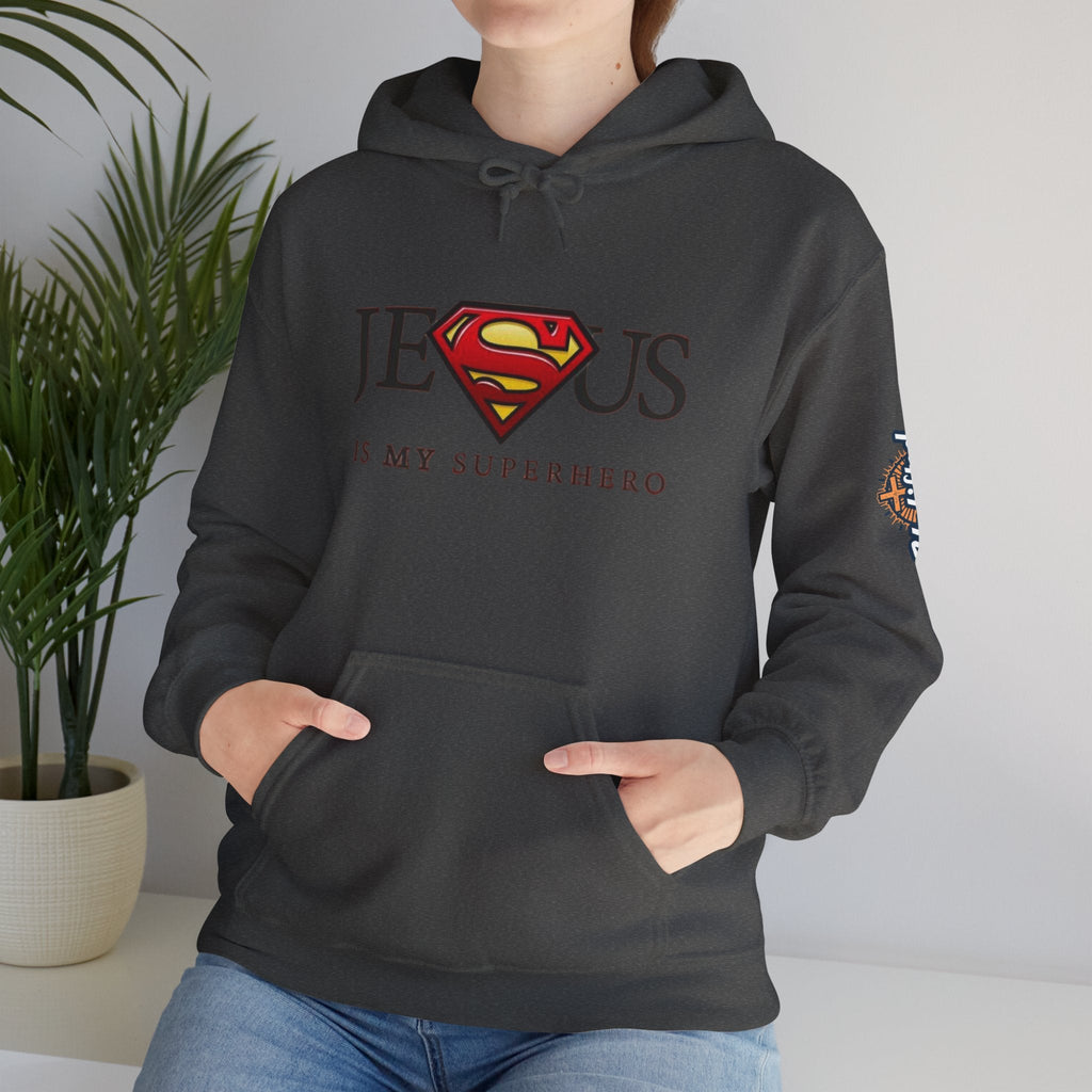 Jesus Is My Superhero Hoodie — Christian Faith Graphic Pullover Printify