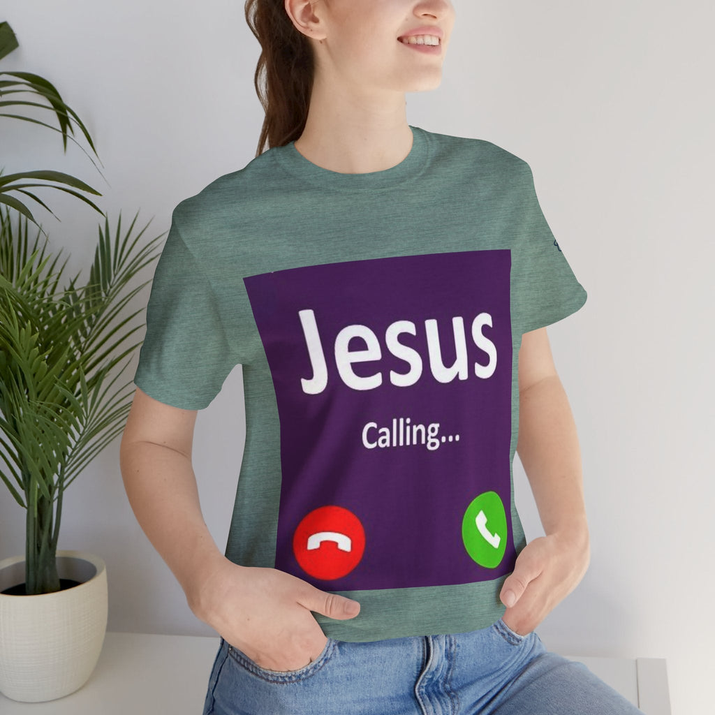 Jesus Calling T-shirt – Funny Cell Phone Screen Christian T-shirt for Divine Connection & Faith Humor Printify