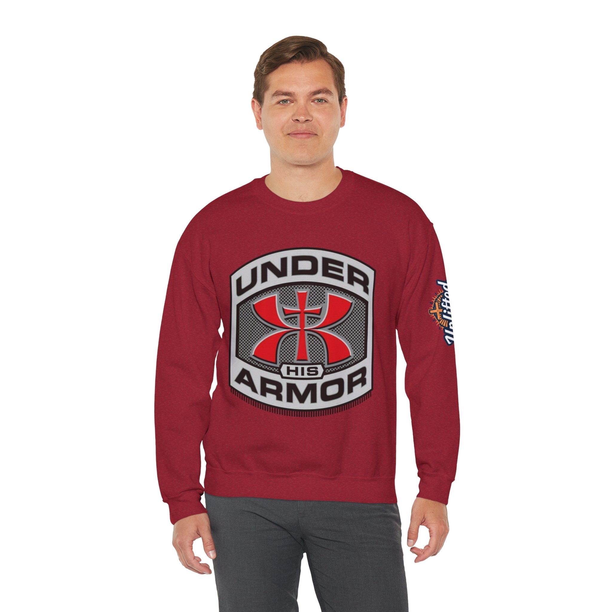Under His Armor Crewneck Sweatshirt — Christian Faith Graphic Pullover Printify