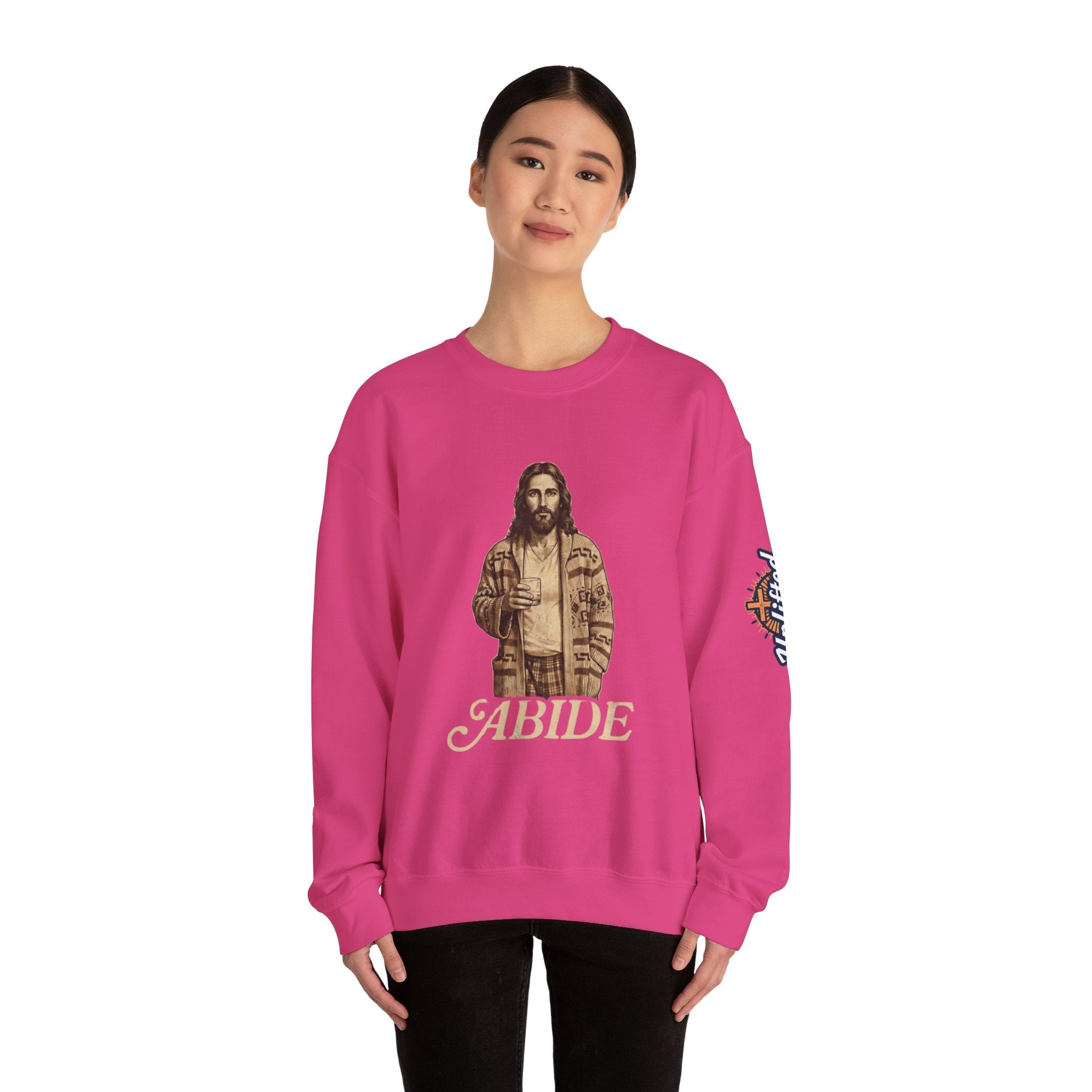Abide Jesus Sweatshirt — Vintage 'The Dude' Religious Graphic Sweatshirt Printify