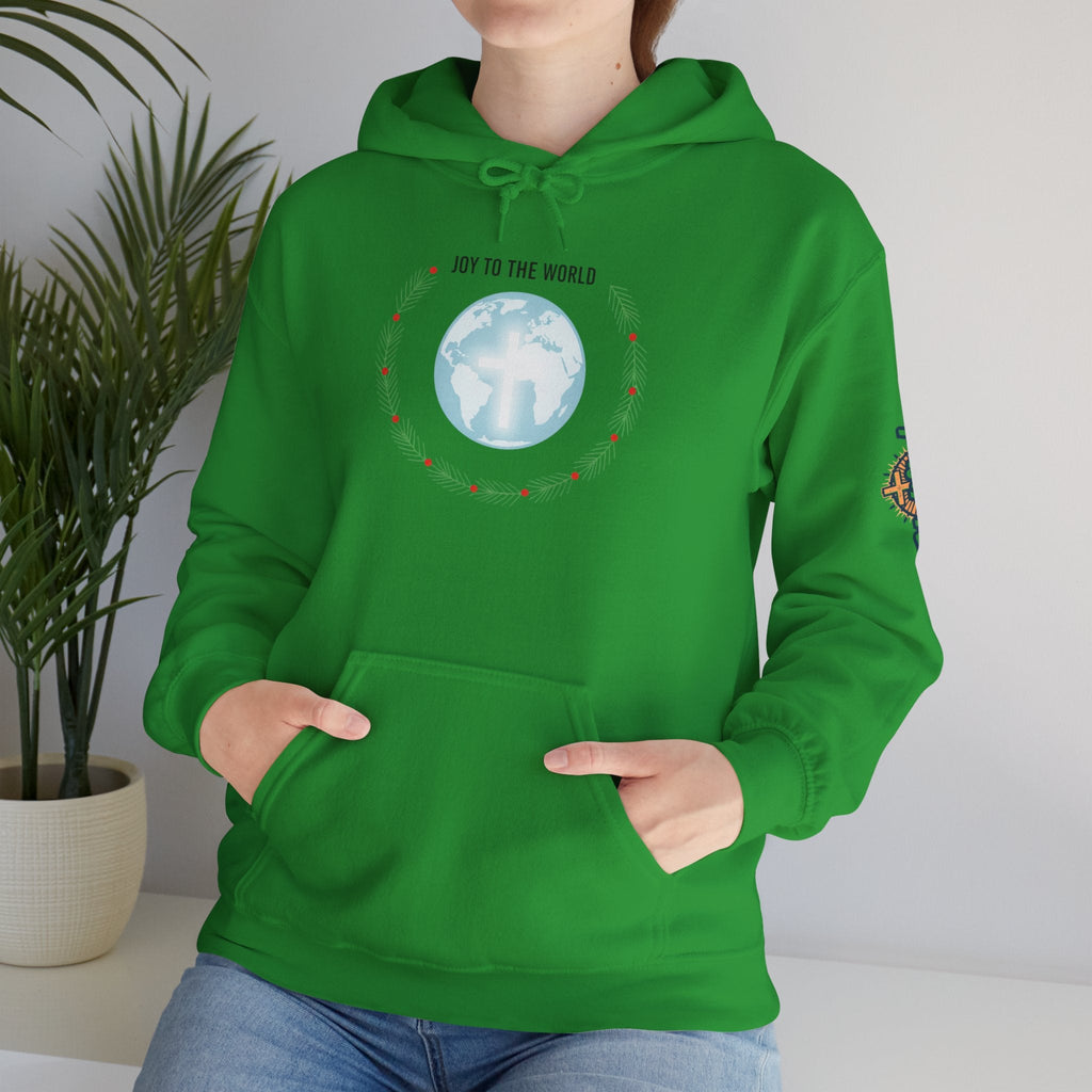 Joy to the World Hoodie – Wreath Earth Nativity Christian Christmas Sweatshirt for Isaiah 9:6 Holiday Faith & Festive Joy Printify