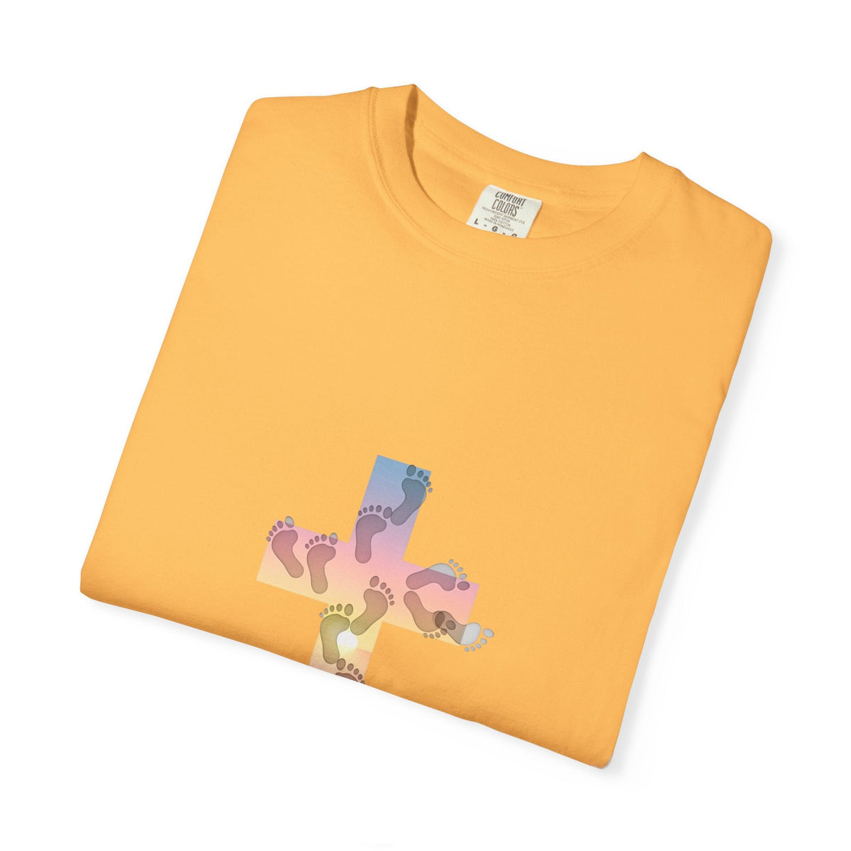 Walk by Faith T-Shirt – Cross & Footprints Christian Tee for Bold Believers Printify