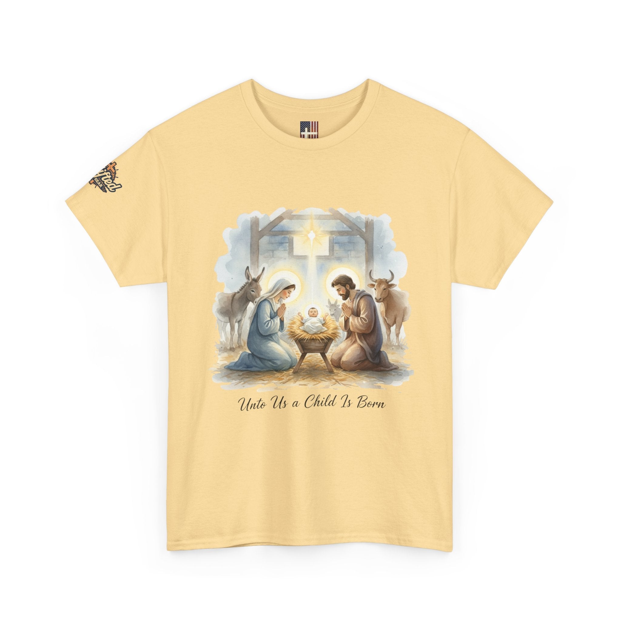 Unto Us a Child is Born T-shirt – Isaiah 9:6 Nativity Manger Scene Christian Christmas T-shirt for Holy Night Faith Printify