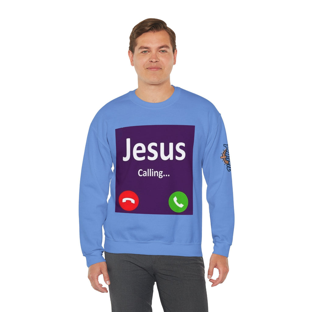 Jesus Calling Sweatshirt – Funny Cell Phone Screen Christian Sweatshirt for Divine Connection & Faith Humor Printify