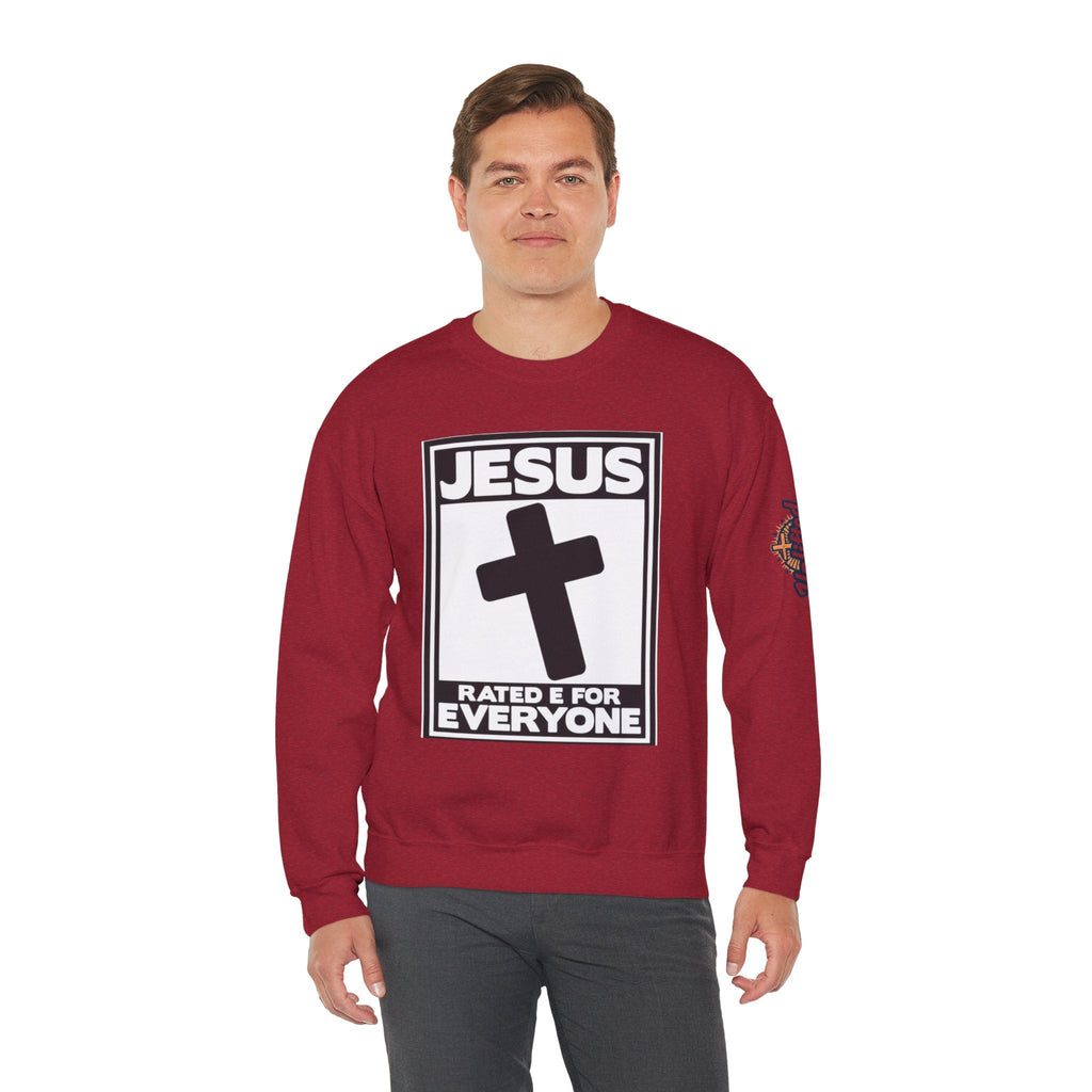 Jesus, Rated E for Everyone Sweatshirt - Gamer Faith Sweatshirt - Christian Video Game Parody Printify
