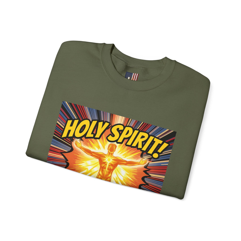 Holy Spirit Activate Sweatshirt – Superhero Christian Sweatshirt with Vibrant Power-Up Design for Faith-Fueled Boldness Printify