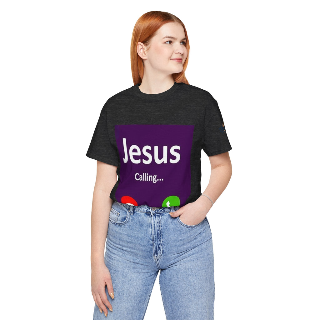 Jesus Calling T-shirt – Funny Cell Phone Screen Christian T-shirt for Divine Connection & Faith Humor Printify