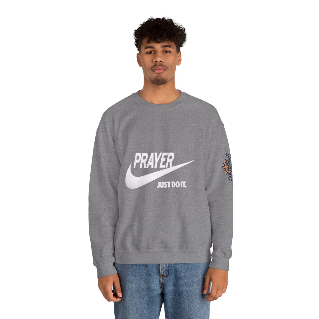 Prayer Just Do It Sweatshirt - Funny Christian Nike Parody Sweatshirt - Faith Gear Printify