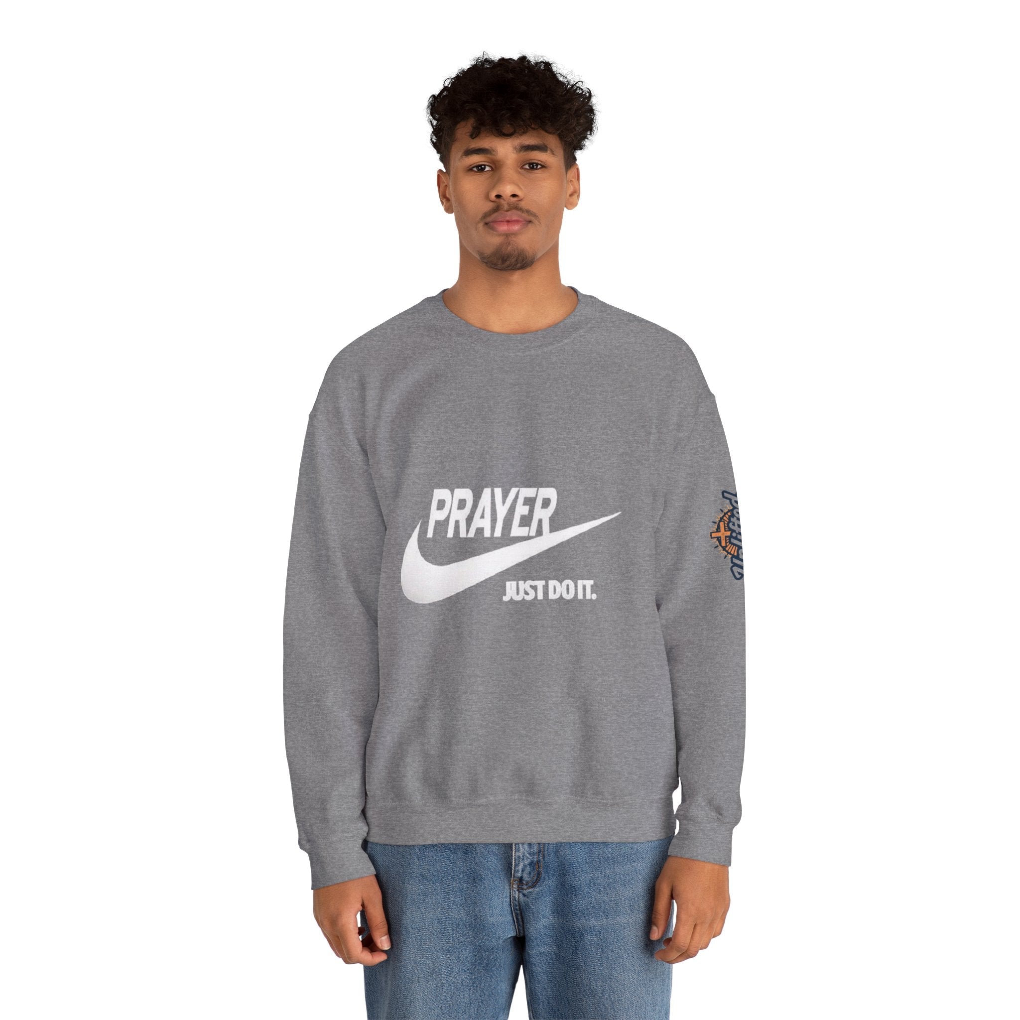Prayer Just Do It Sweatshirt - Funny Christian Nike Parody Sweatshirt - Faith Gear Printify