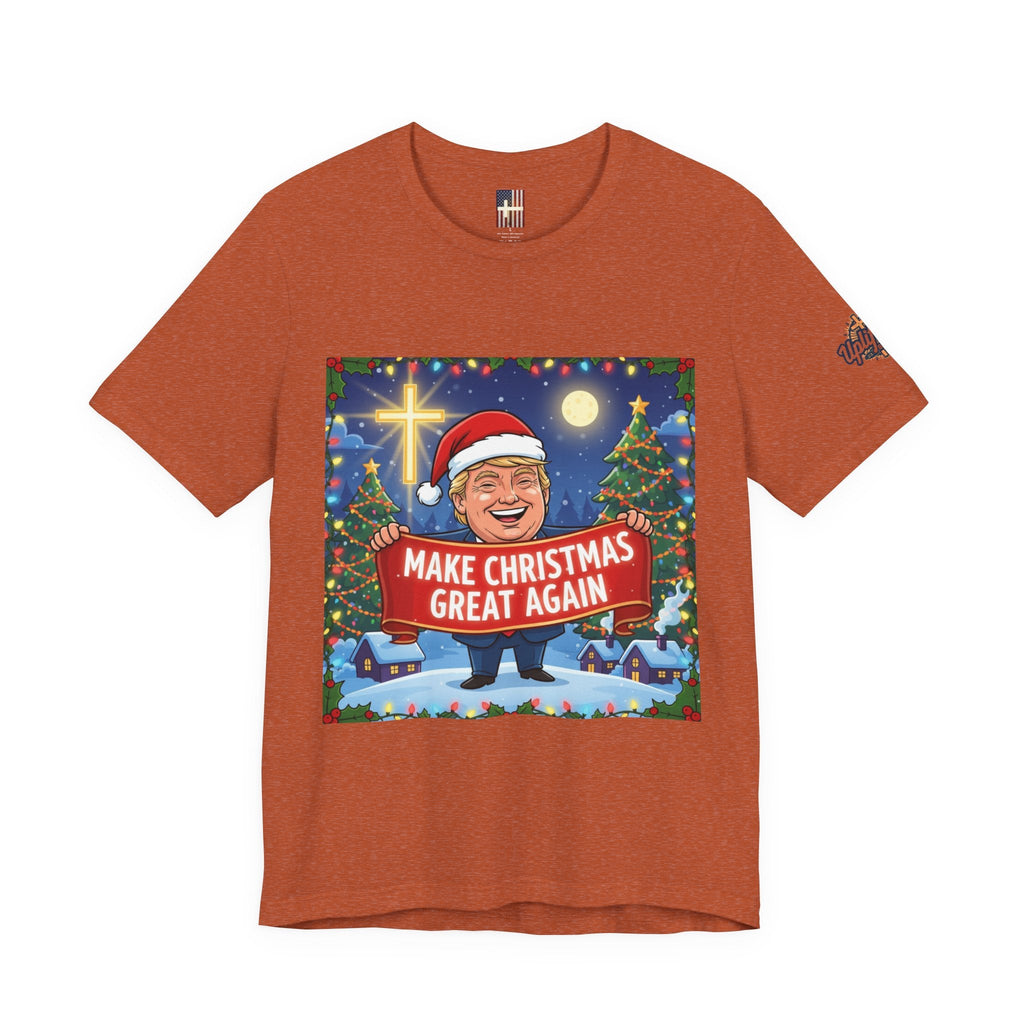 🎄 Make Christmas Great Again – Patriotic Christian Christmas T-Shirt | Bold Holiday Faith Tee | Red & White Banner Design | Uplifted Gear Printify