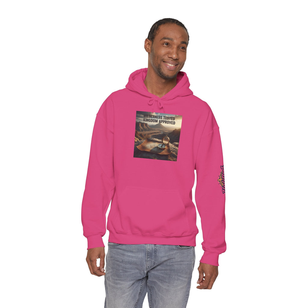 Wilderness Tested Kingdom Approved Hoodie – Mountain Desert Compass Crown Christian Sweatshirt for Biblical Adventure Faith Printify