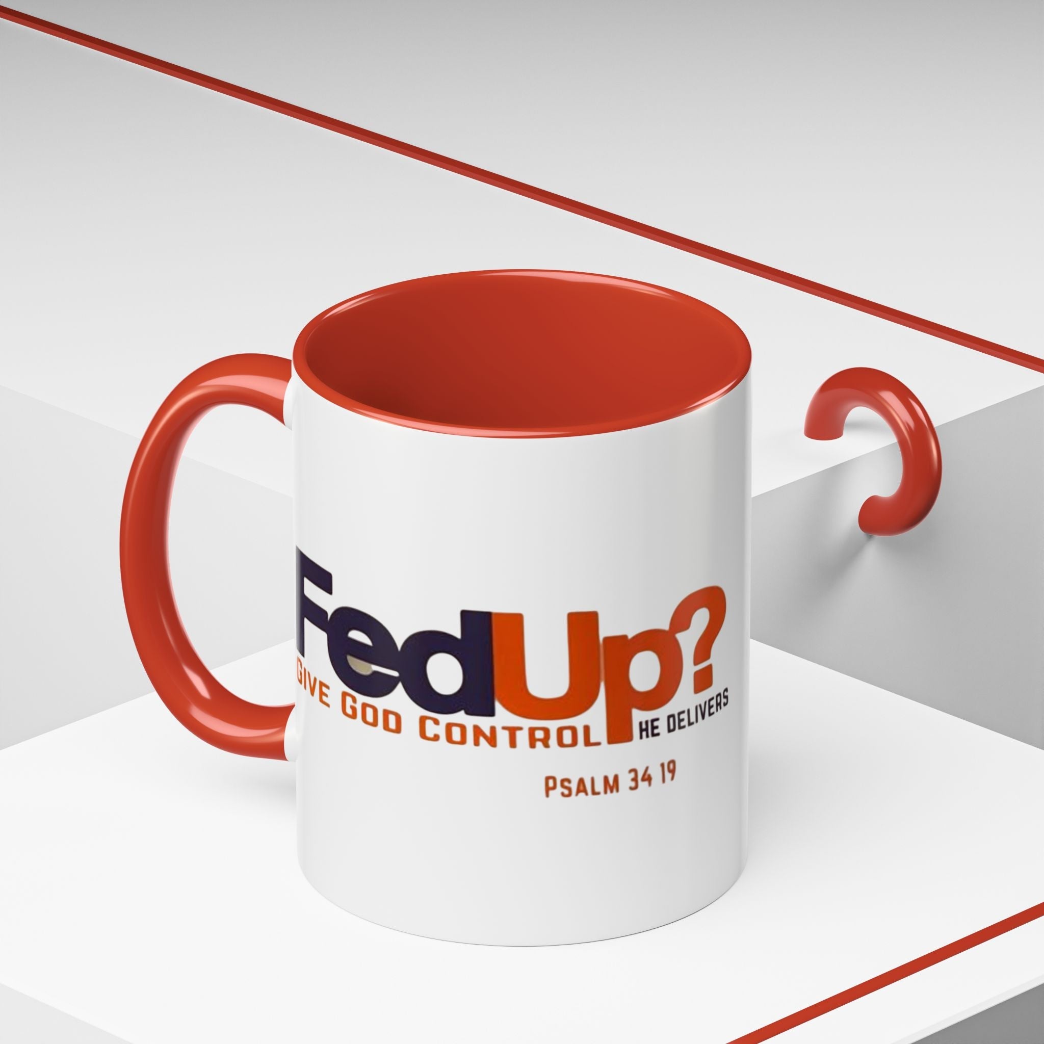 Funny Christian Coffee Mug — “Give God Control, HE Delivers” Accent Mug (11/15oz) Printify