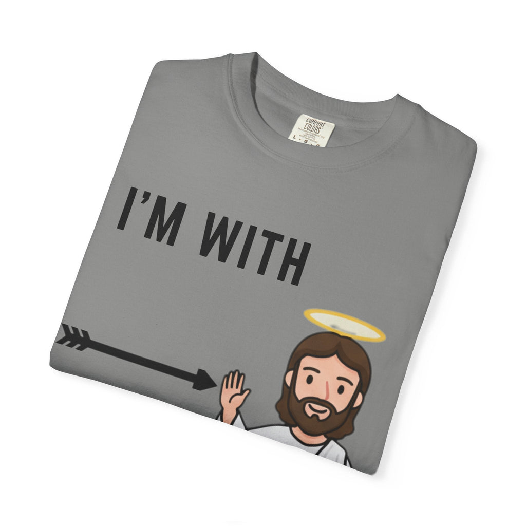 🔥 I’m With Him → Christian T-Shirt | Arrow Pointing to Jesus | Minimalist Faith Tee | Subtle Cross Design | Bible-Inspired Apparel by Uplifted Gear Printify