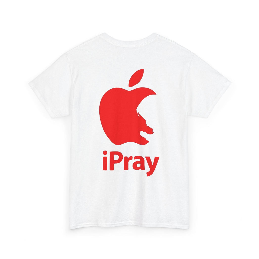 iPray Apple Logo Tee — Funny Christian T-Shirt (Minimal Red Apple Graphic) Printify