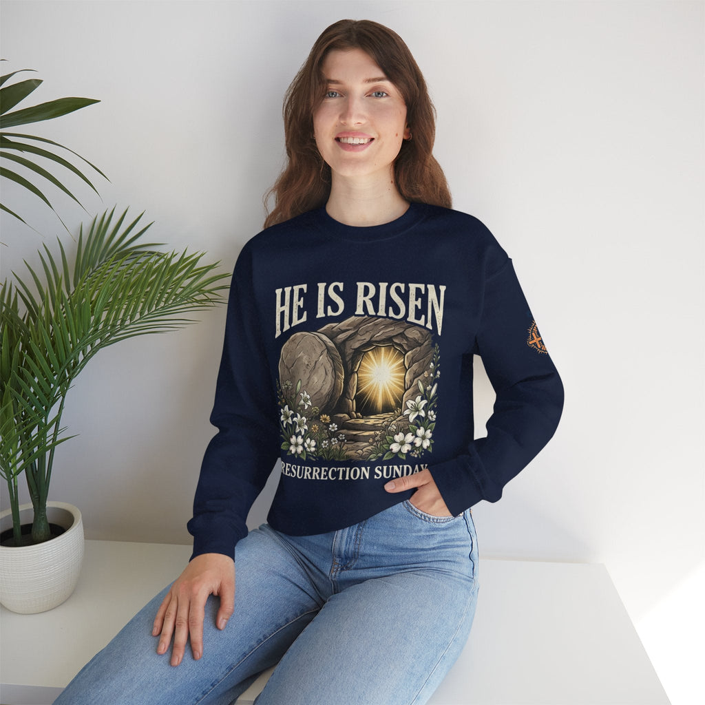 He Is Risen Sweatshirt — Jesus Christ Resurrection Easter Sweatshirt Printify