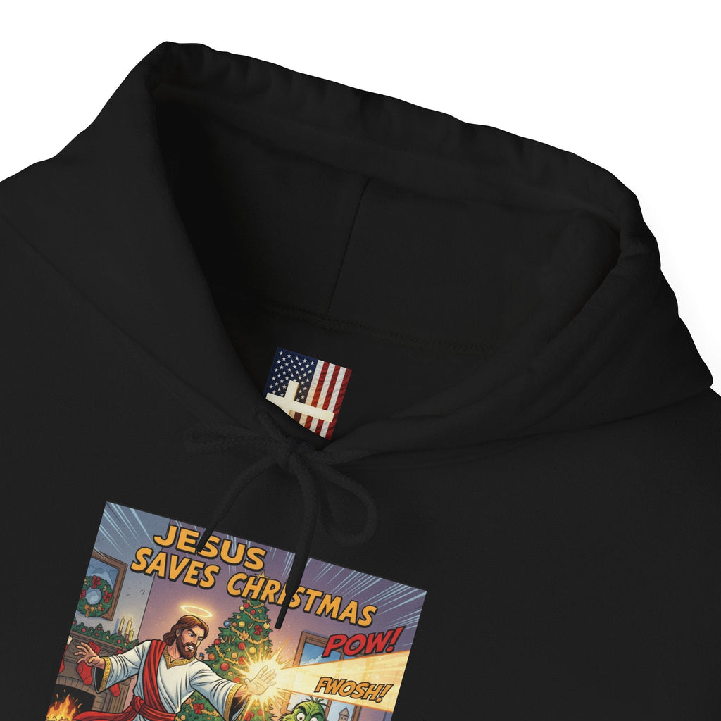 Jesus Saves Christmas Hoodie – Grinch vs Savior Light Battle Christian Sweatshirt for Hilarious Holiday Faith & True Joy Printify