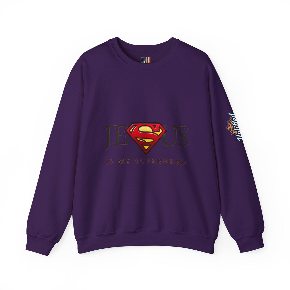 Jesus Is My Superhero Crewneck Sweatshirt Printify