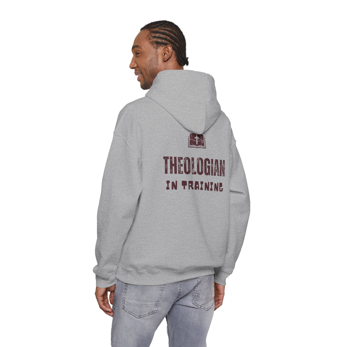 Theologian in Training Hoodie – Open Bible & Cross Christian Hoodie for Faithful Growth Printify