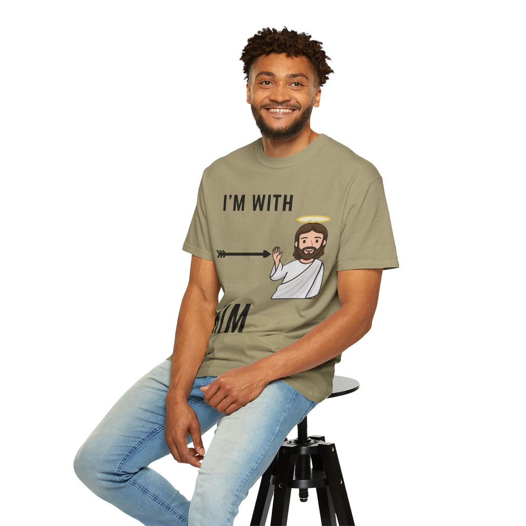 🔥 I’m With Him → Christian T-Shirt | Arrow Pointing to Jesus | Minimalist Faith Tee | Subtle Cross Design | Bible-Inspired Apparel by Uplifted Gear Printify