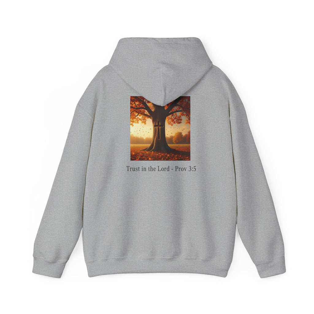 Trust in the Lord Hoodie – Autumn Tree Proverbs 3:5 Christian Hoodie for Cozy Faith Printify
