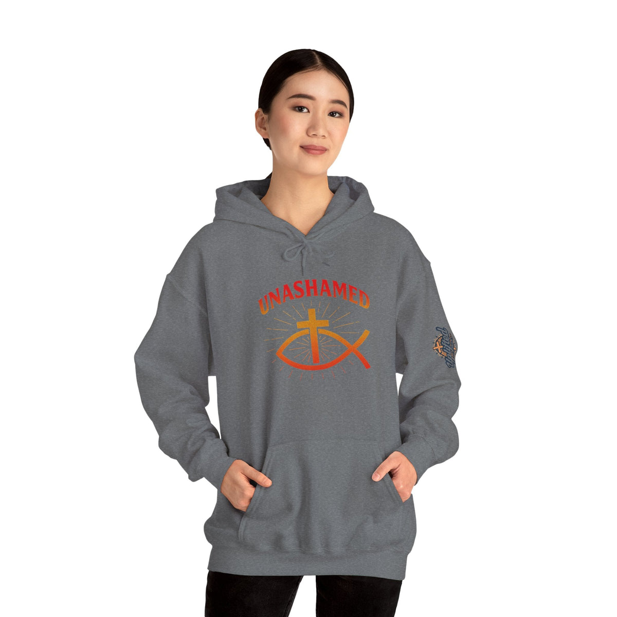 Unashamed Hoodie – Ichthys Jesus Fish & Cross Christian Sweatshirt for Romans 1:16 Bold Faith Printify