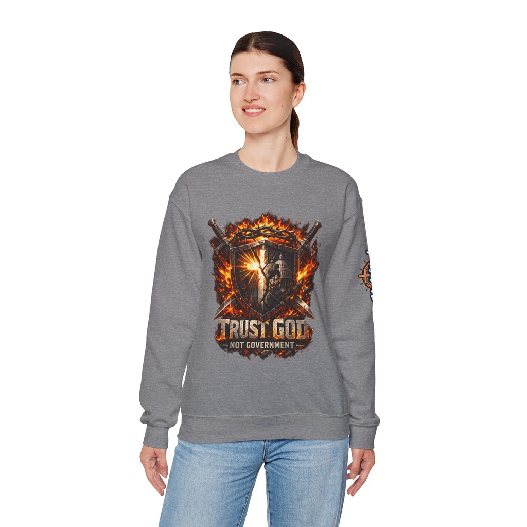 Trust God Not Government Shield Sweatshirt — Patriotic Christian Faith Sweatshirt Printify