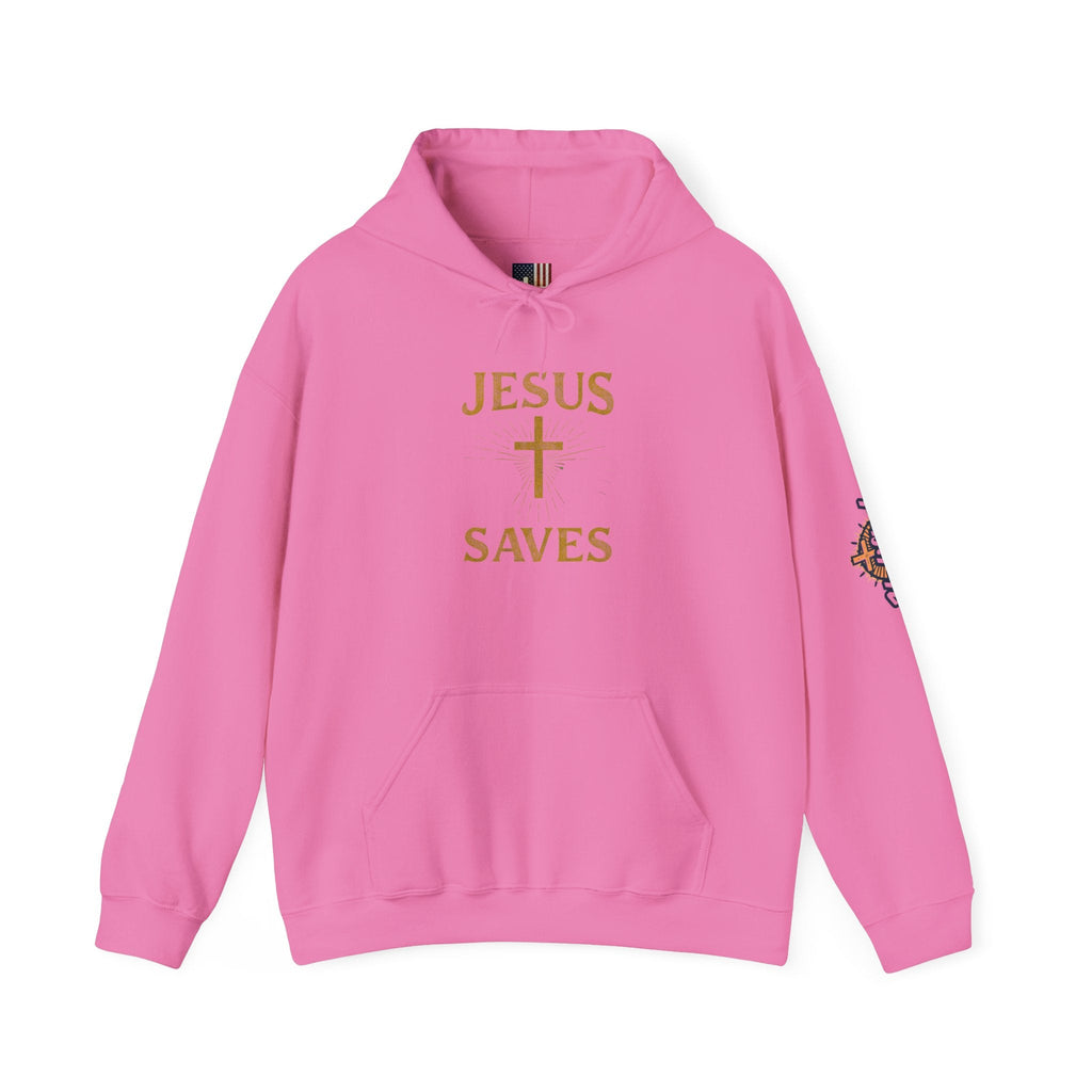 Jesus Saves Hoodie – Radiant Cross & Rays of Light Christian Sweatshirt for Eternal Hope & Faith Printify