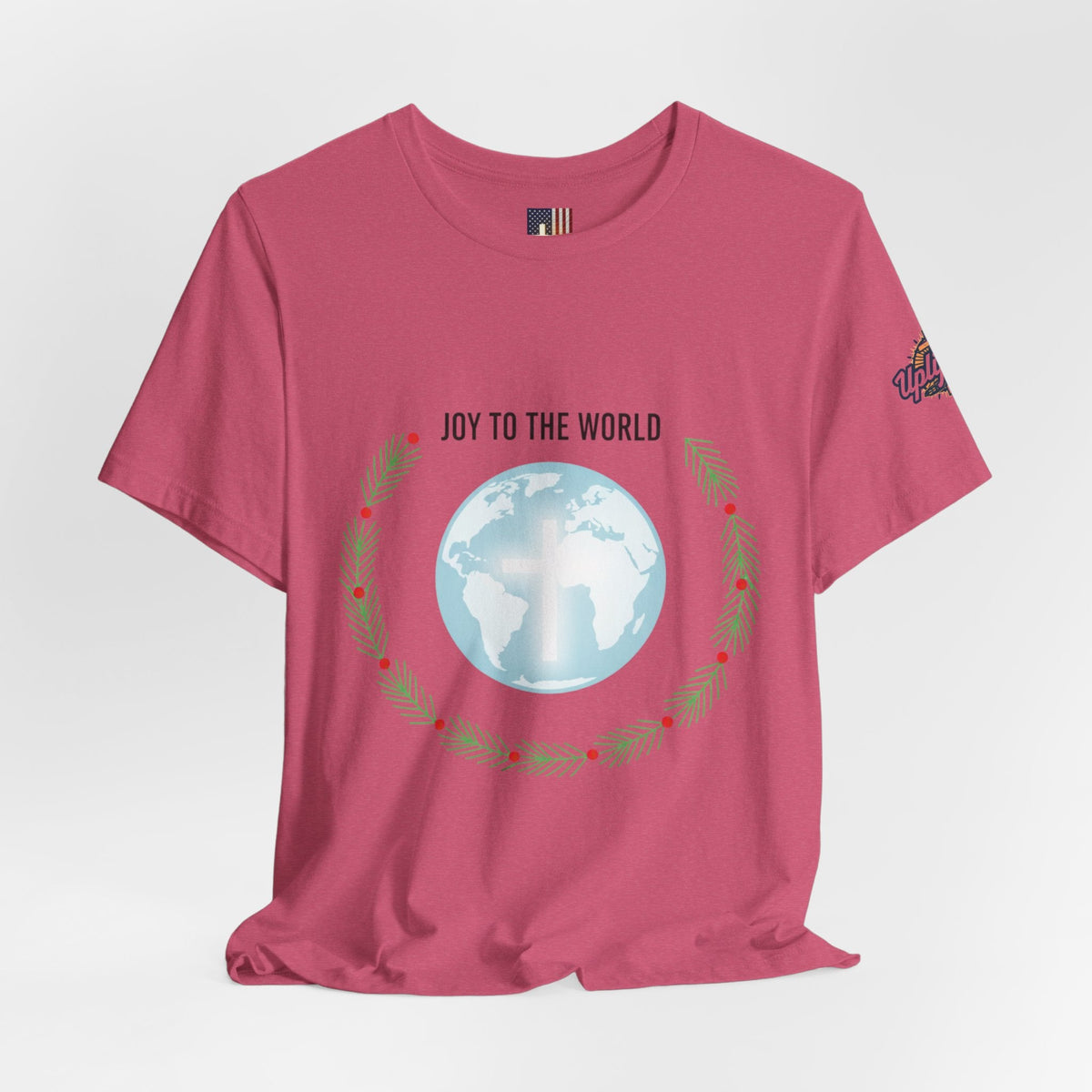Joy to the World T-shirt – Wreath Earth Nativity Christian Christmas T-shirt for Isaiah 9:6 Holiday Faith & Festive Joy Printify