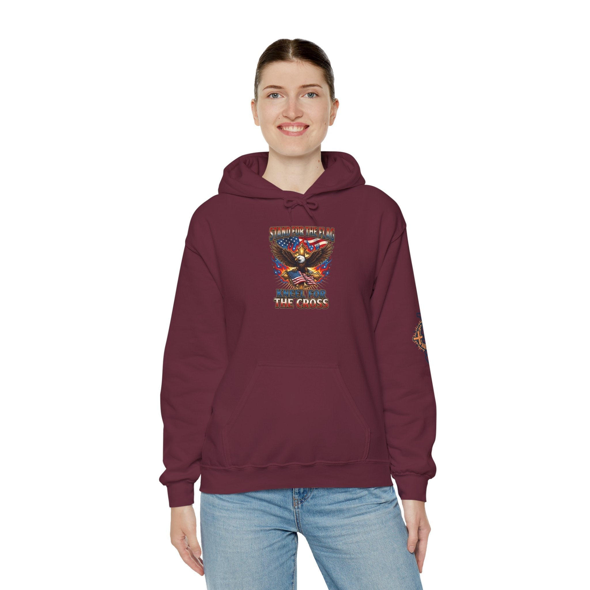 Stand for the Flag Kneel for the Cross Hoodie | Patriotic Eagle Hoodie Printify