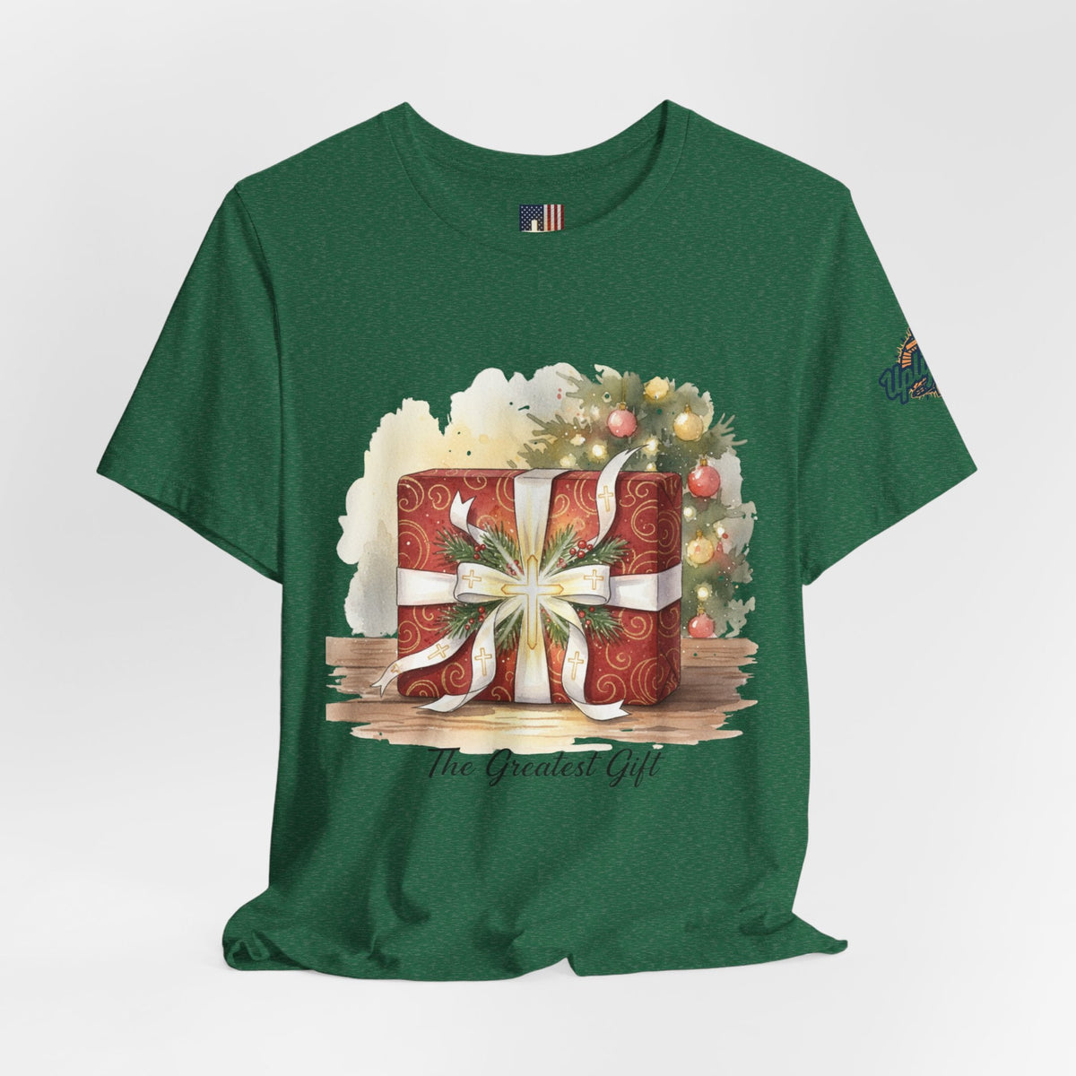 The Greatest Gift T-shirt – Cross Bow Present Christian T-shirt for Christmas Salvation & Eternal Faith Printify