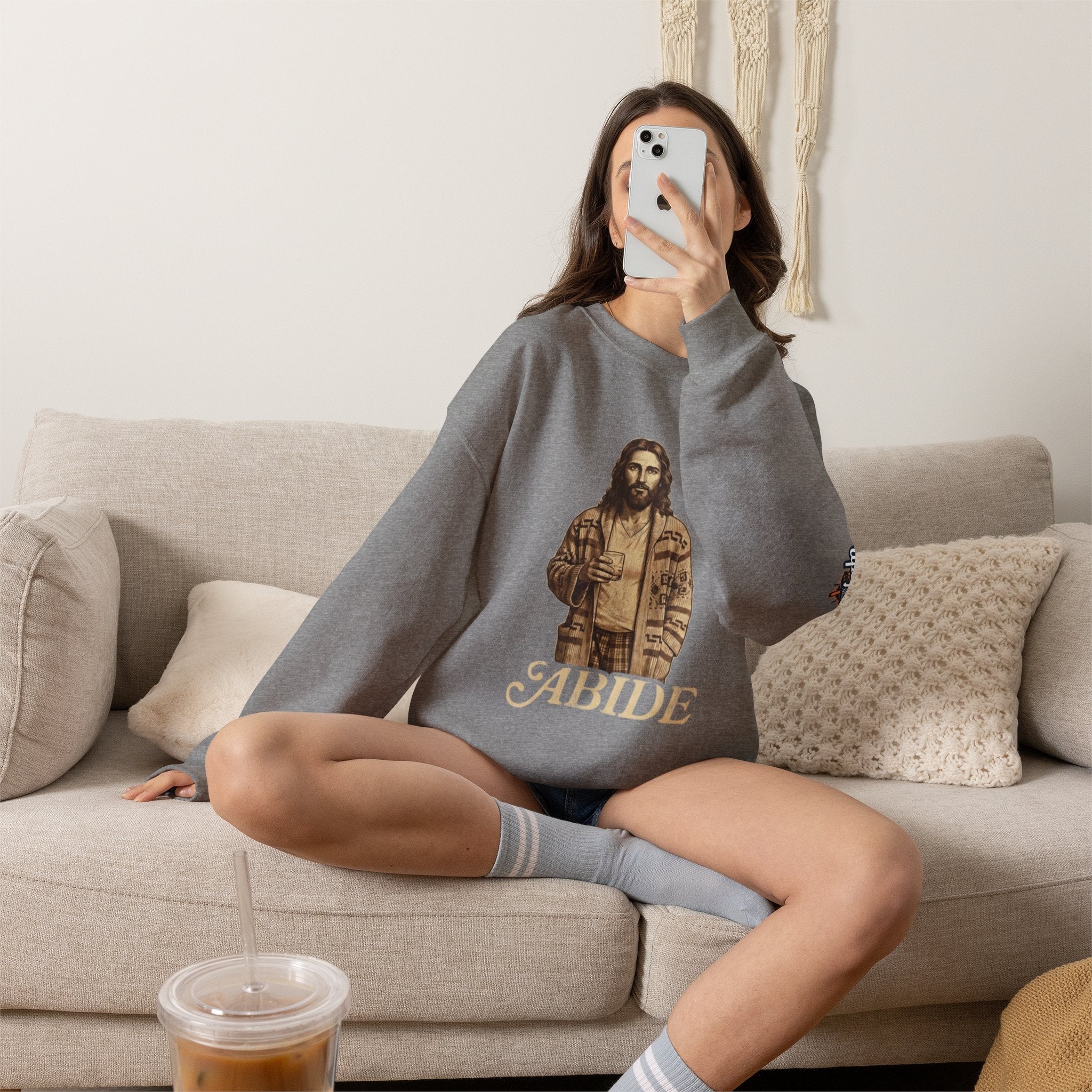 Abide Jesus Sweatshirt — Vintage 'The Dude' Religious Graphic Sweatshirt Printify