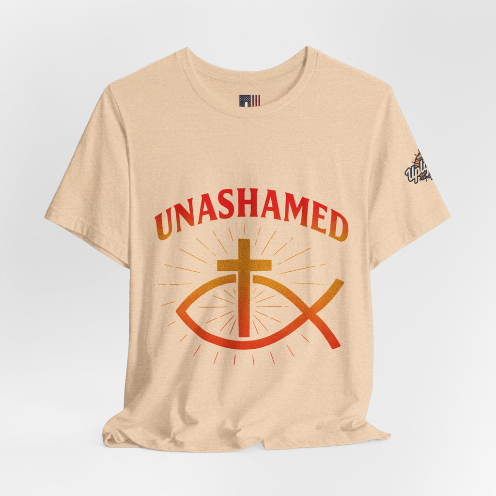Unashamed T-shirt – Ichthys Jesus Fish & Cross Christian T-shirt for Romans 1:16 Bold Faith Printify