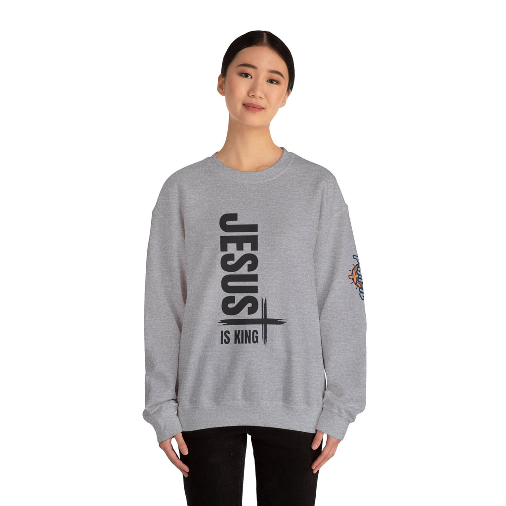 Jesus Is King Sweatshirt | Modern Typographic Cross Christian Sweatshirt Printify