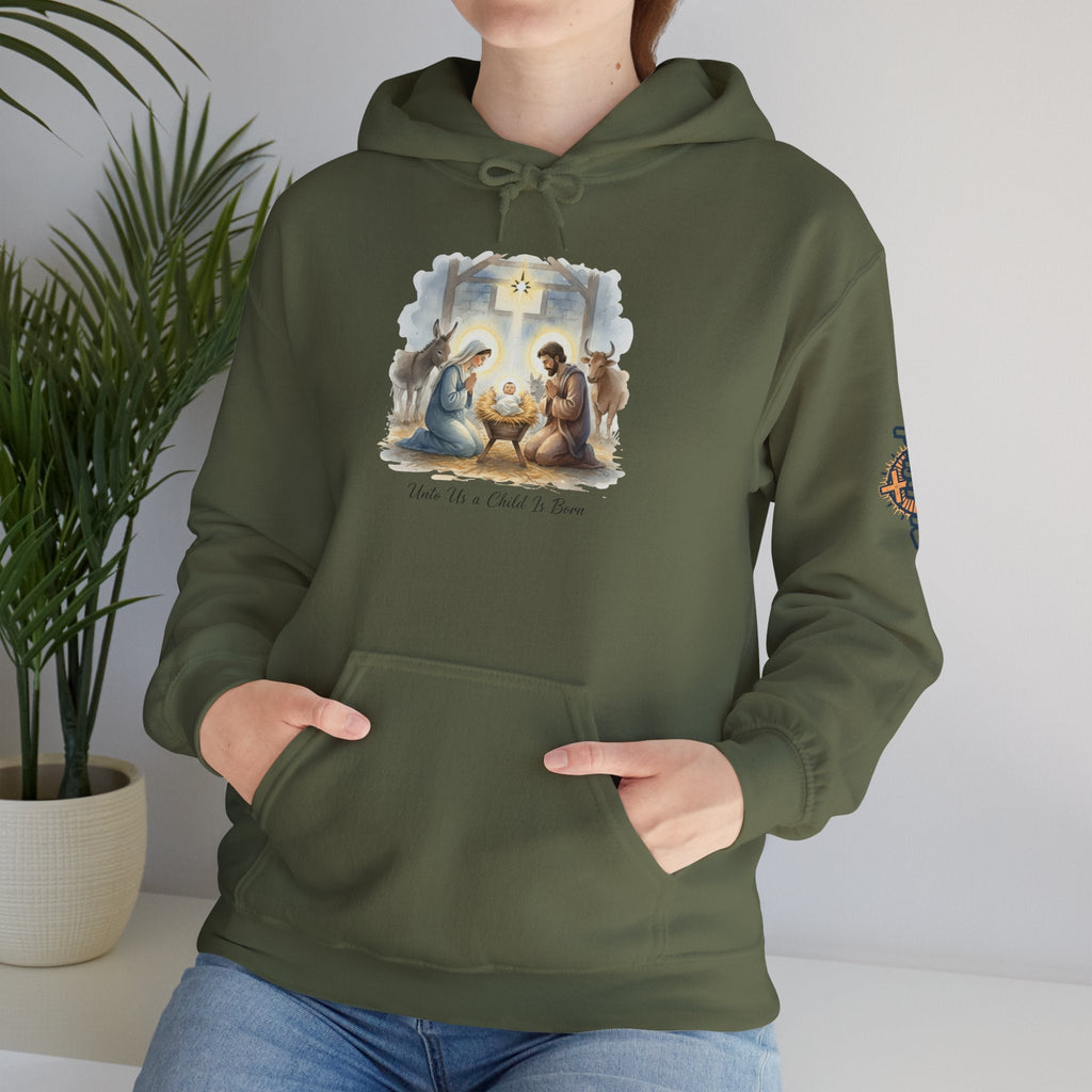 Unto Us a Child is Born Hoodie – Isaiah 9:6 Nativity Manger Scene Christian Christmas Sweatshirt for Holy Night Faith Printify